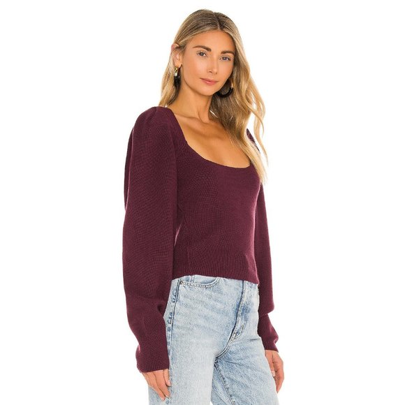 NWT Free People Saffron Plum Purple Open Back Cutout Scoop Neck Rib Knit Sweater - Picture 2 of 11